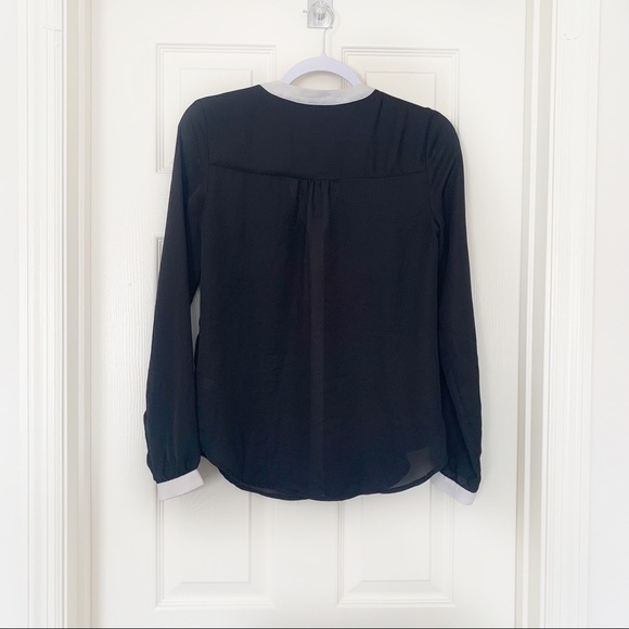 LC Lauren Conrad Sheer Preppy Blouse Button Front Bow Detail Black/White Size XS - Picture 5 of 8